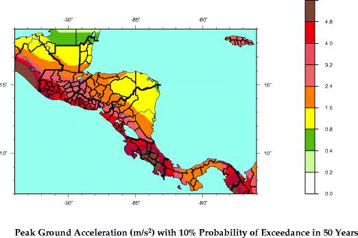Mapa de Riesgos Sísmicos para América Central