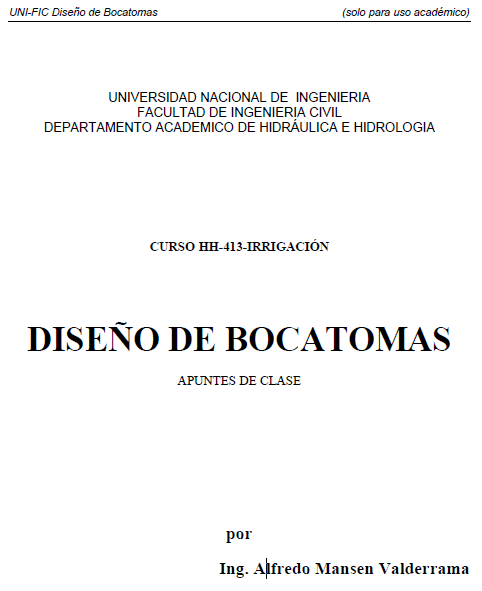 Diseño de Bocatomas - Apuntes de Clase