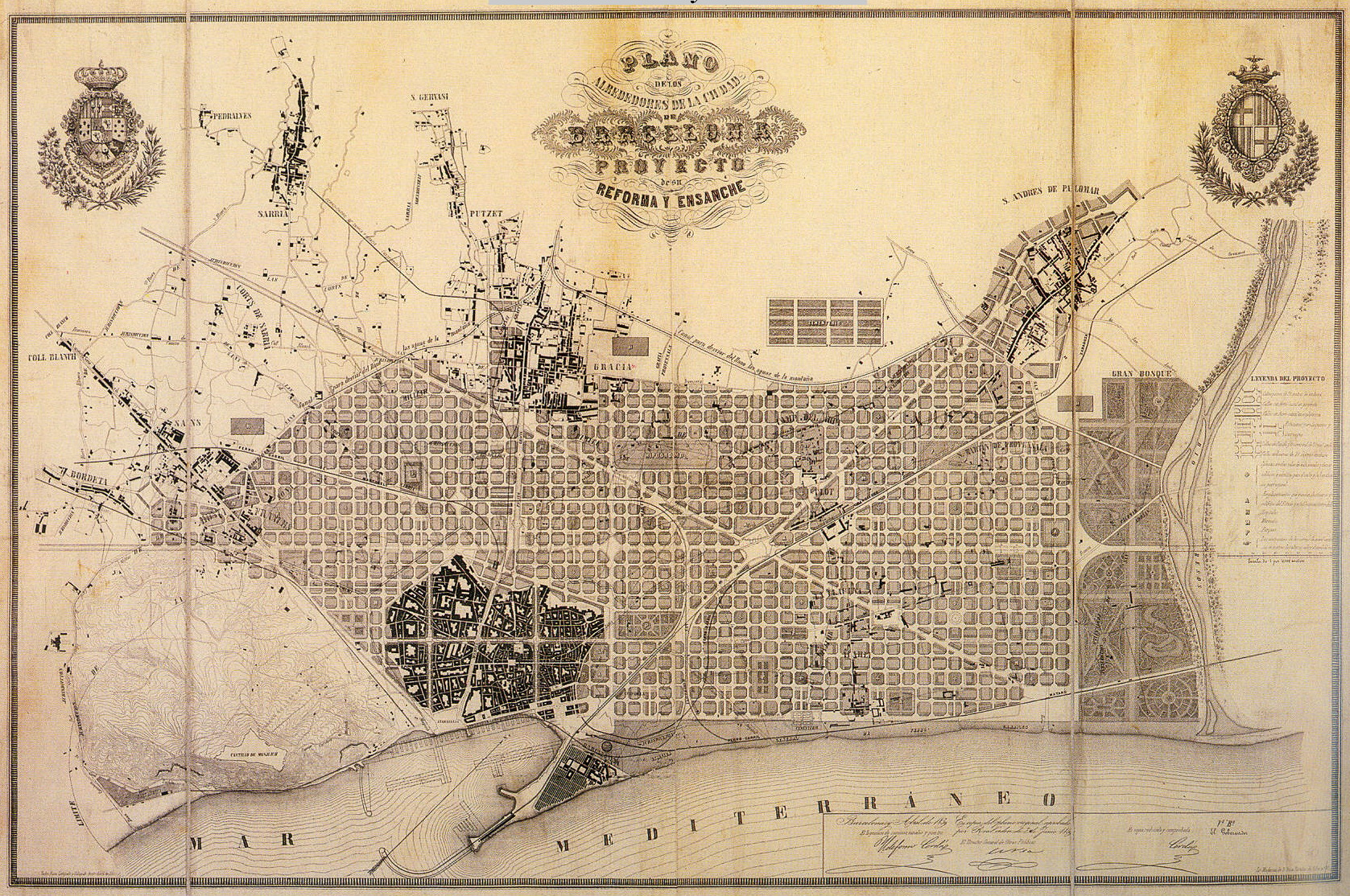 Plan Cerdà de 1859, Nótese que se habían demolido el cuartel y las murallas de la ciudad