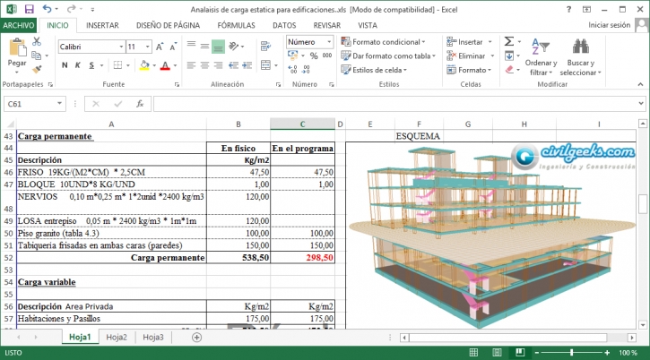 Excel para el Análisis de Cargas Estáticas en edificaciones