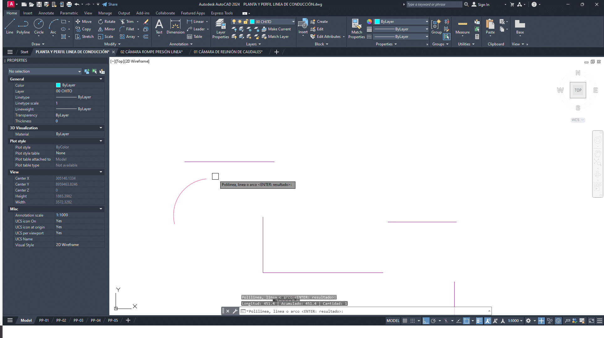 Objetos seleccionados y marcados por color en AutoCAD