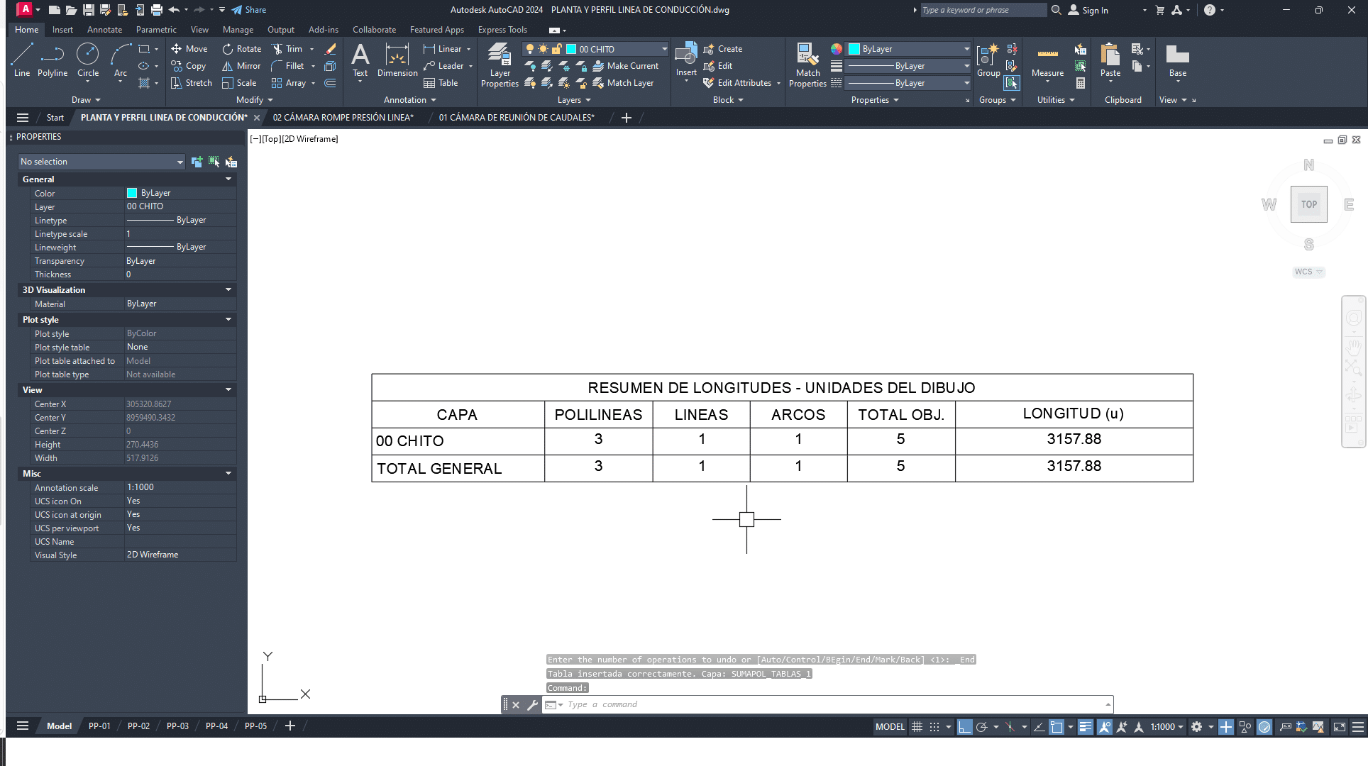 Tabla de resumen insertada en el dibujo con SUMAPOL